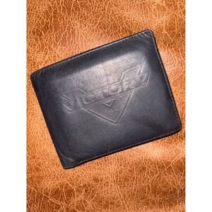 Victory Leather Bifold Wallet Men's Black Embossed Logo Bi-fold